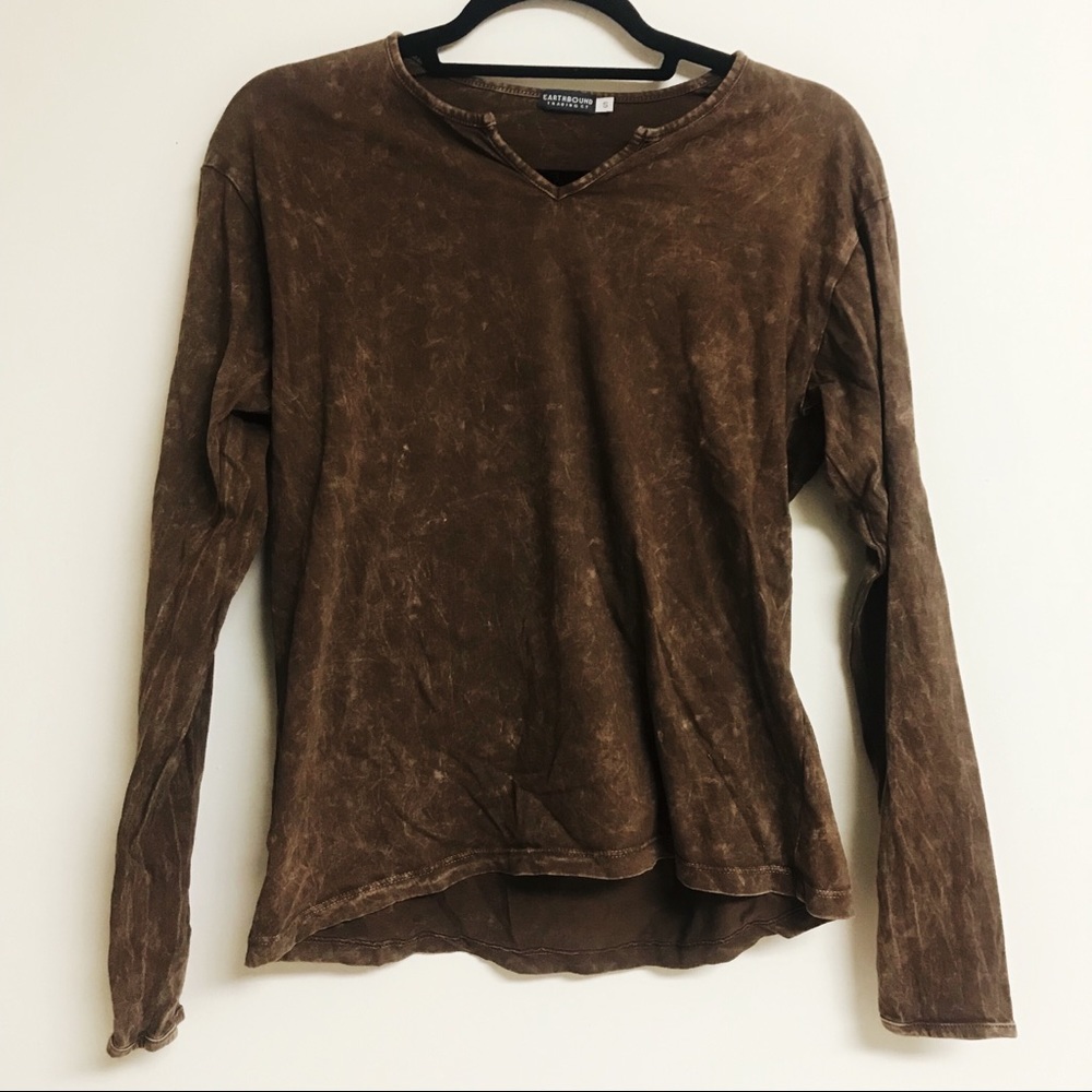 Earthbound Trading Co Brown Acid Wash Top